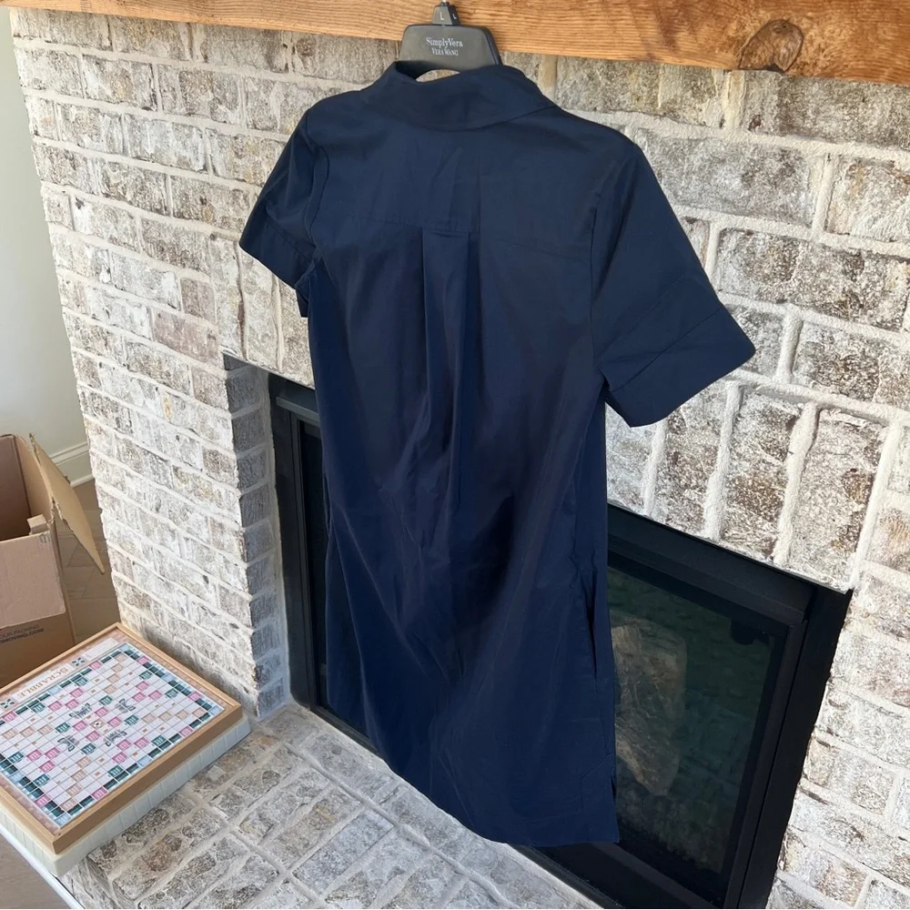 Diane Von Furstenberg Dress Navy Blue Short Sleeve Shirt Dress 6 DVF Designer - Picture 6 of 14